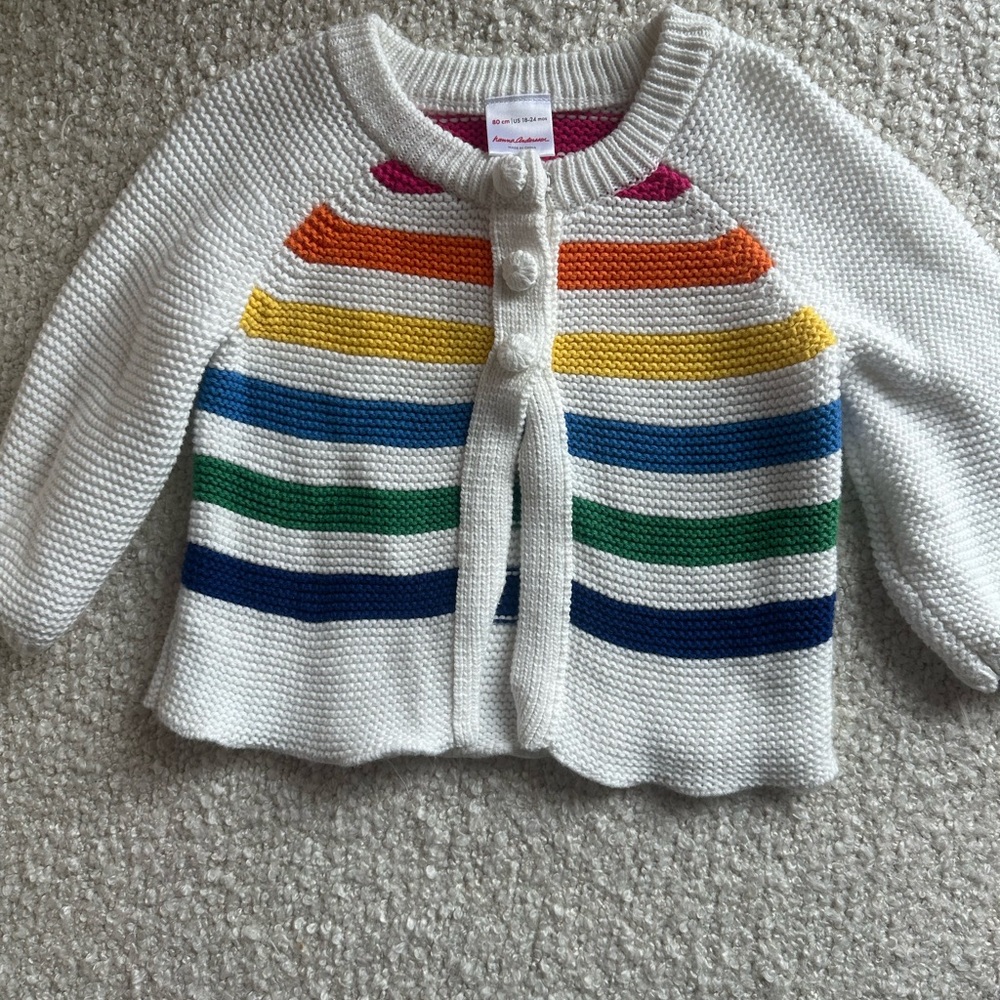 Hanna Andersson White Rainbow Striped Kids Cardigan